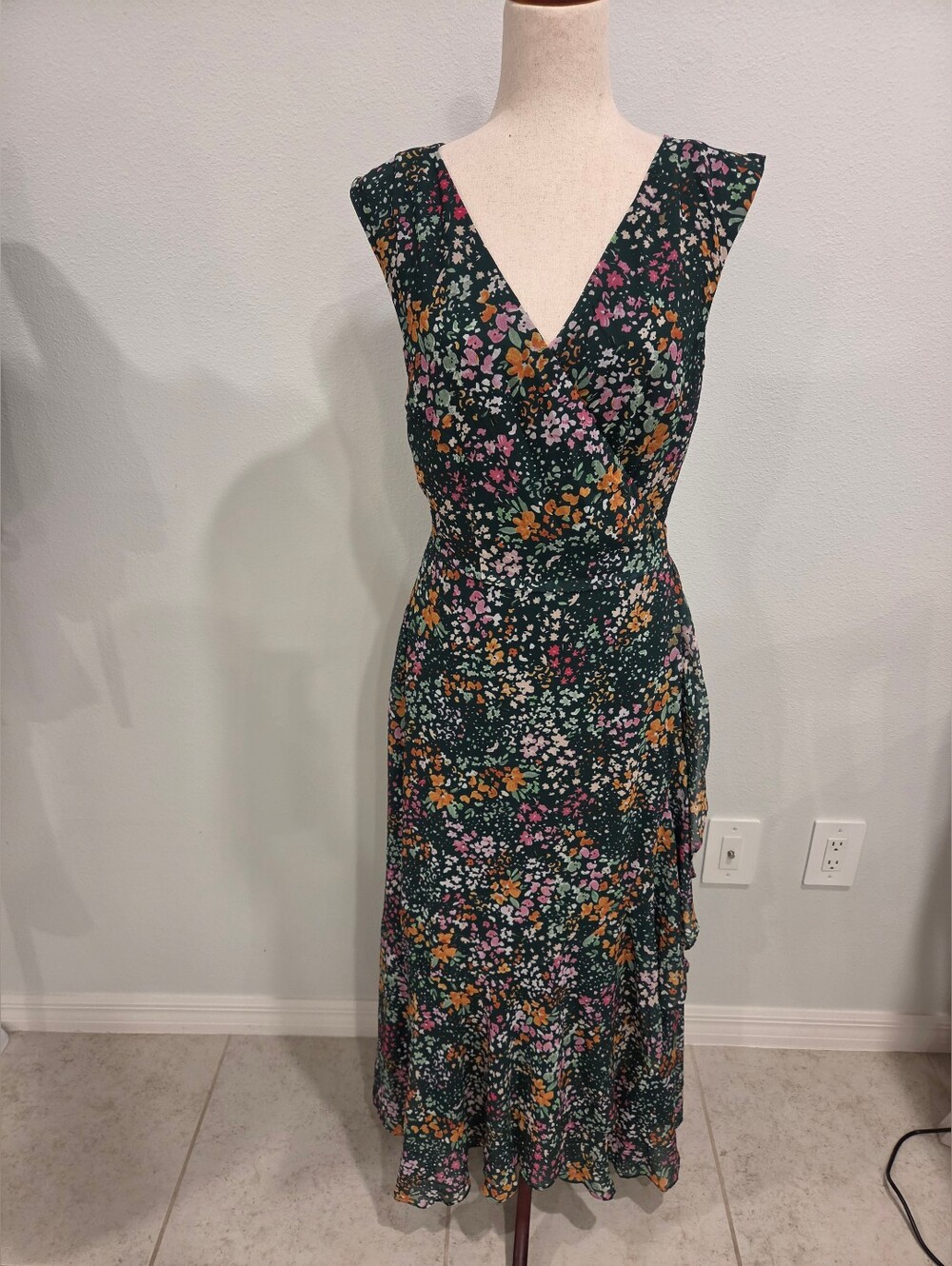 Wayward Fancies eShakti Floral Chiffon Wrap Dress V Neck Tie Waist Midi Maxi
